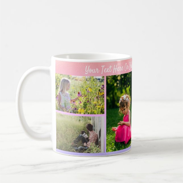 Custom Pics Text/ Pretty Faux Pink Foil Pattern Coffee Mug (Left)