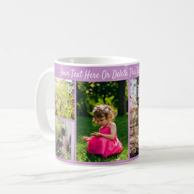 Custom Pics Text/ Pretty Faux Purple Foil Pattern Coffee Mug (Front Left)