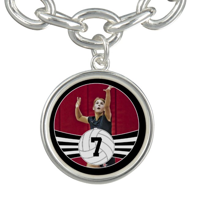 Custom Picture and Jersey Number Volleyball Charm Bracelet (Design)