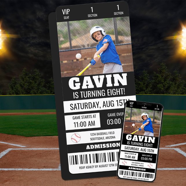 Custom Picture Baseball Ticket Birthday Party Invitation (Creator Uploaded)