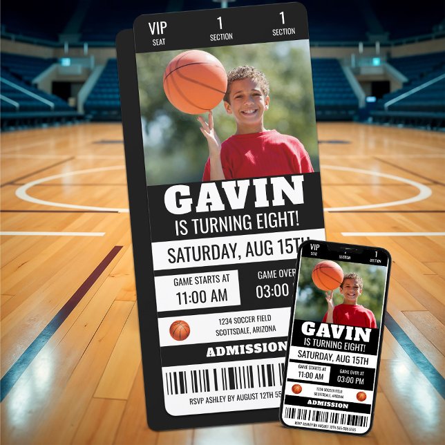 Custom Picture Basketball Ticket Birthday Party Invitation (Creator Uploaded)