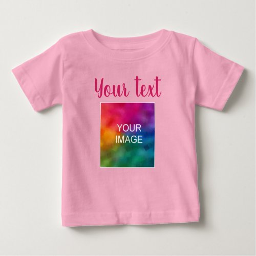 Custom Picture Handwritten Script Text Pink Trendy Baby T_Shirt