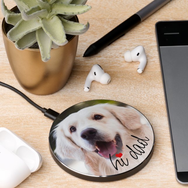 Custom Picture Love Heart Hi Dad Text Wireless Charger (Desk 2)