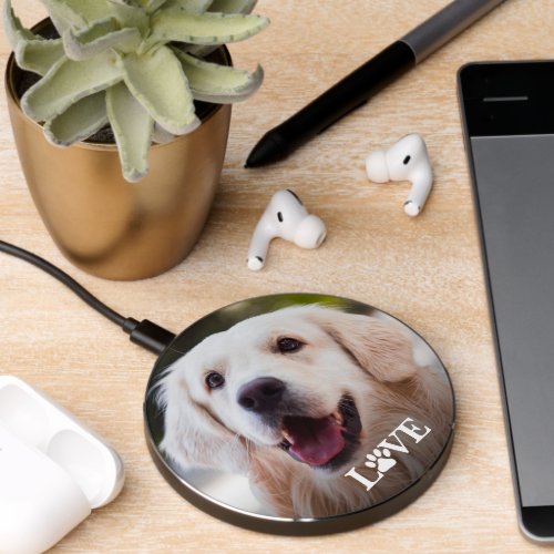 Custom Picture Love Heart Paw Print Quote Text Wireless Charger