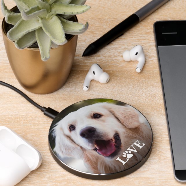 Custom Picture Love Heart Paw Print Quote Text Wireless Charger (Desk 2)