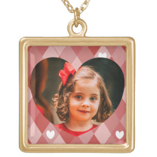 Custom Picture Red Heart Pattern Family Photo Gold Plated Necklace