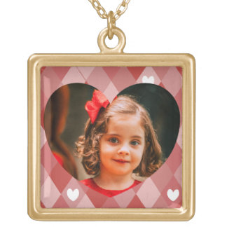 Custom Picture Red Heart Pattern Family Photo Gold Plated Necklace