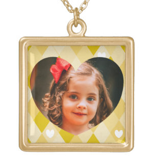 Custom Picture Yellow Heart Pattern Family Photo Gold Plated Necklace