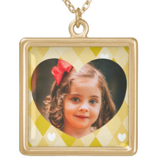 Custom Picture Yellow Heart Pattern Family Photo Gold Plated Necklace