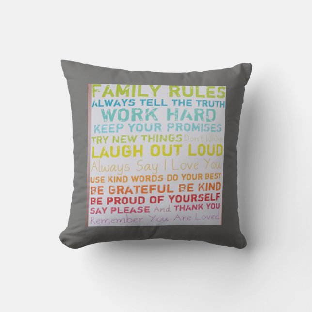 custom pillow-- ink spots  FAMILY RULES Throw Pillow (Front)