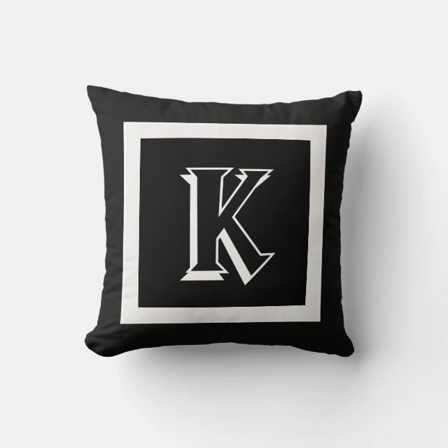 custom pillow monogram bold black and white decor (Front)