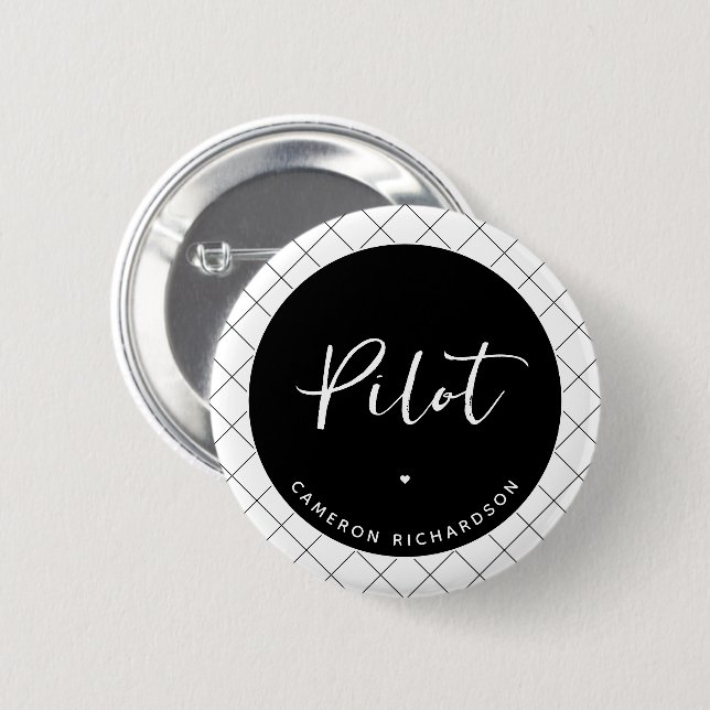 Custom Pilot Aviation School Graduation Elegant Button (Front & Back)