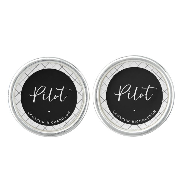 Custom Pilot Aviation School Graduation Elegant Cufflinks (Front)