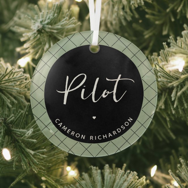 Custom Pilot Aviation School Graduation Elegant Glass Ornament (Insitu)