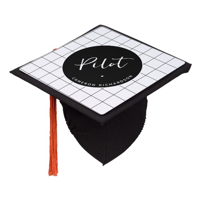 Custom Pilot Aviation School Graduation Elegant Graduation Cap Topper (Angled)