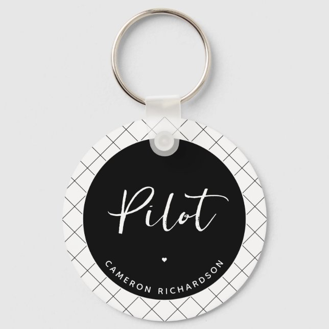 Custom Pilot Aviation School Graduation Elegant Keychain (Front)