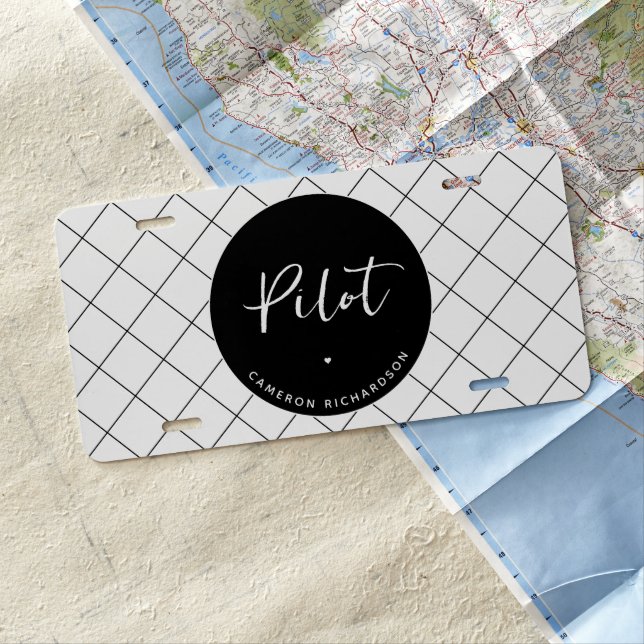 Custom Pilot Aviation School Graduation Elegant License Plate (In Situ)