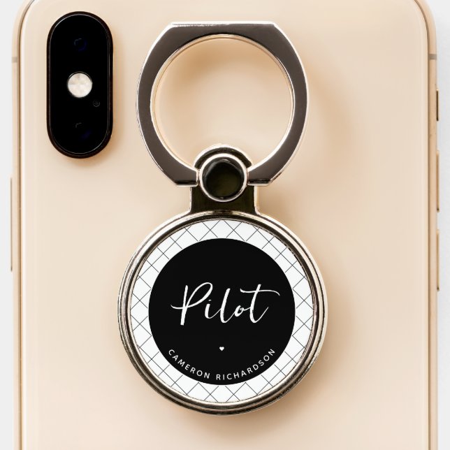 Custom Pilot Aviation School Graduation Elegant Phone Ring Stand (Close Up)