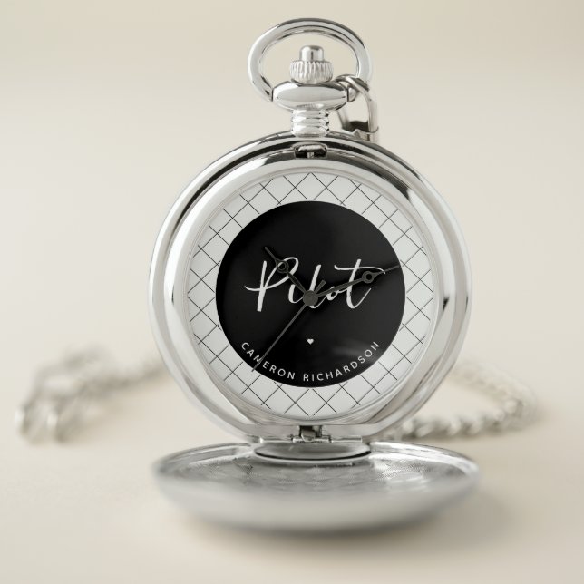 Custom Pilot Aviation School Graduation Elegant Pocket Watch (Inside)