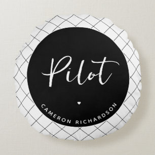 Custom Pilot Aviation School Graduation Elegant Round Pillow