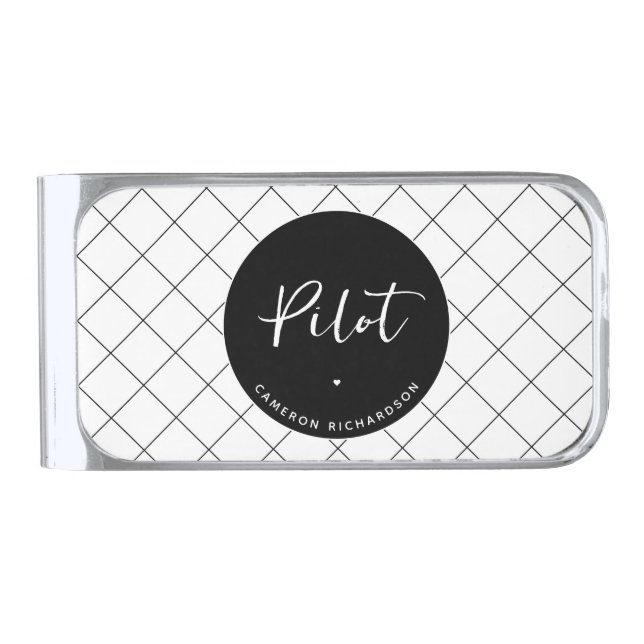 Custom Pilot Aviation School Graduation Elegant Silver Finish Money Clip (Front)