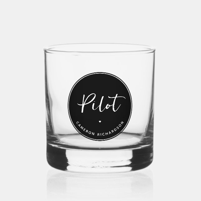 Custom Pilot Aviation School Graduation Elegant Whiskey Glass (Front)