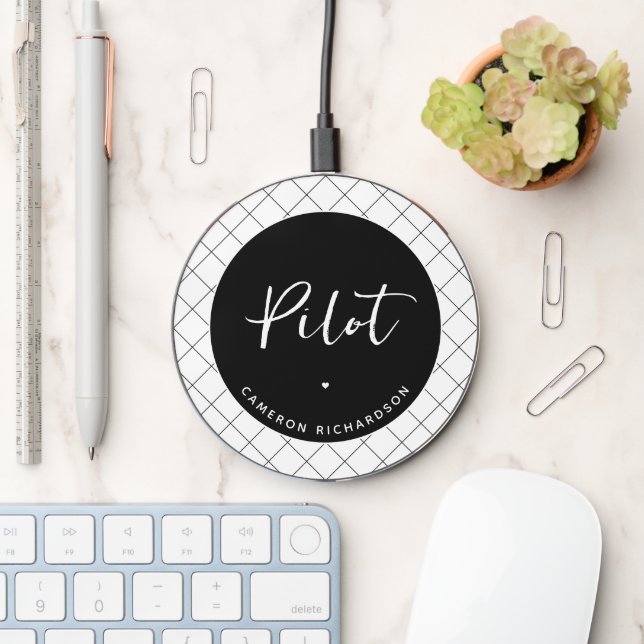 Custom Pilot Aviation School Graduation Elegant Wireless Charger (Desk)