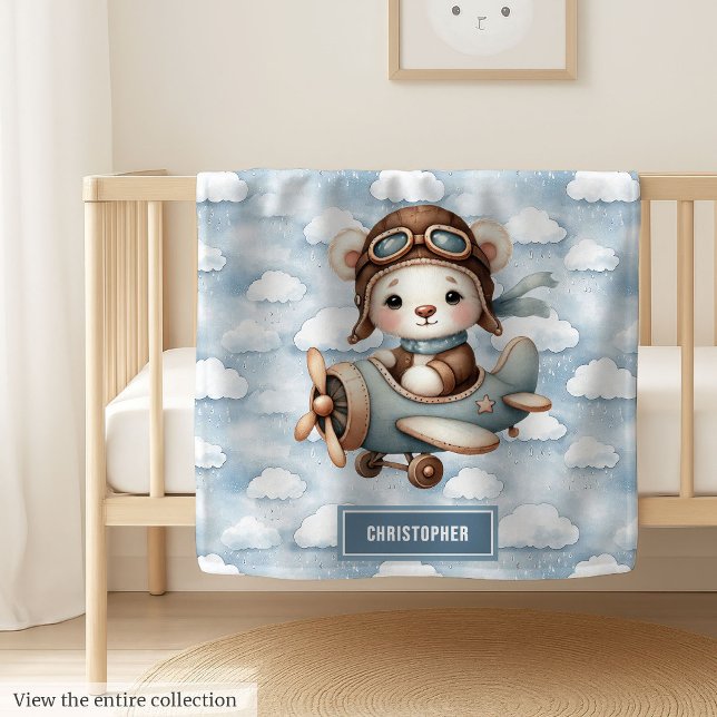 Custom Pilot Bear Blanket for Baby Boy Shower Gift (Custom Pilot Bear Blanket for Baby Boy Shower Gift)