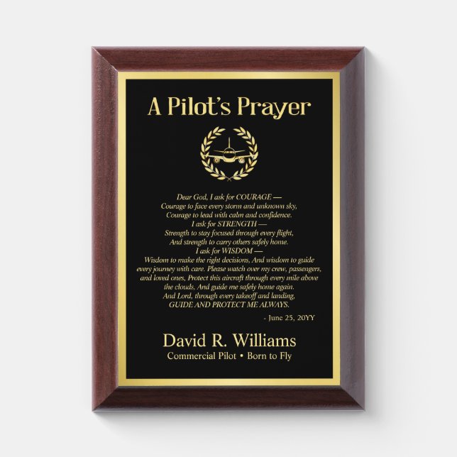 Custom Pilots Prayer Frame, Gift Pilot Graduation Award Plaque (Vertical)