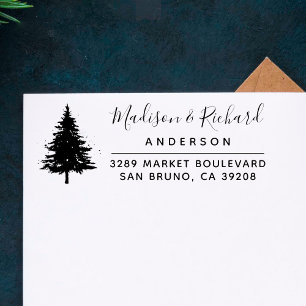 Custom Pine Tree Couple Family Name Return Address Self-inking Stamp