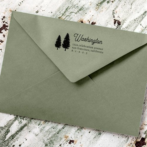 Custom Pine Trees Family Name Return Address Rubber Stamp
