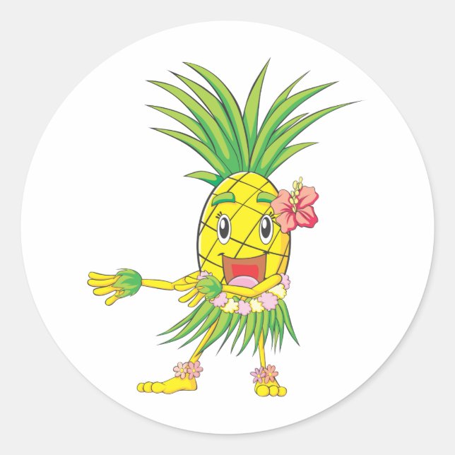 Custom Pineapple Hula Dancer Dancing Classic Round Sticker (Front)