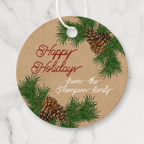 Custom Pinecones Pine Needles Branches Wreath Favor Tags