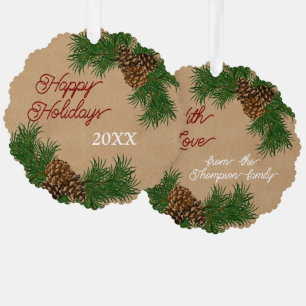 Custom Pinecones Pine Needles Branches Wreath Ornament Card