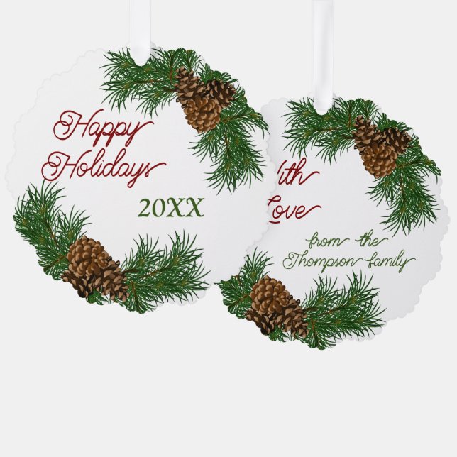 Custom Pinecones Pine Needles Branches Wreath Ornament Card (Front/Back)