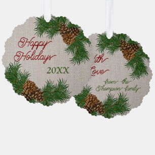 Custom Pinecones Pine Needles Branches Wreath Ornament Card