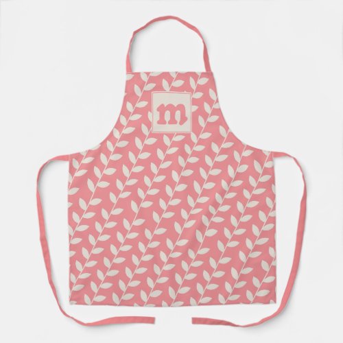 Custom Pink 70s Retro Leaf Pattern Monogram Apron