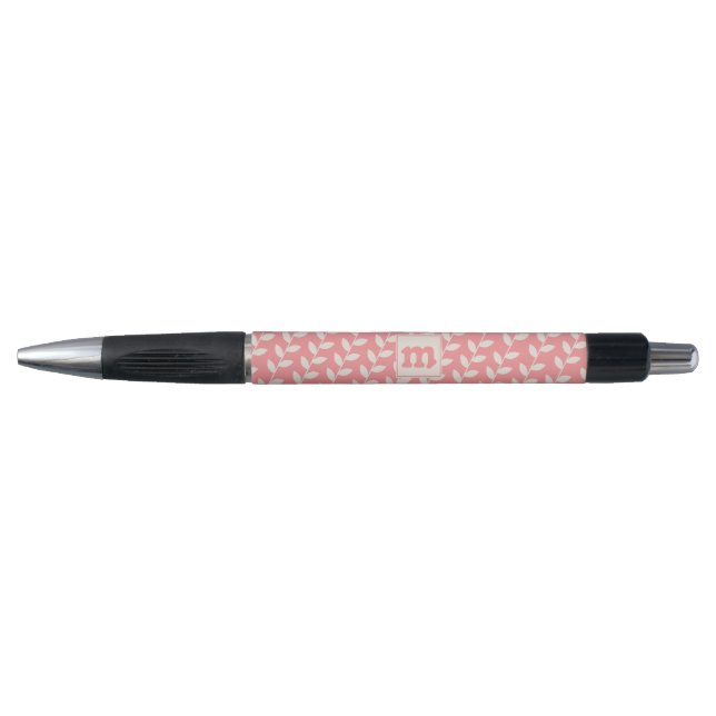 Custom Pink 70s Retro Leaf Pattern Monogram Pen (Front)