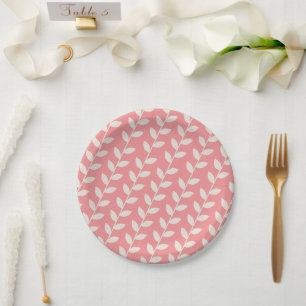 Custom Pink 70s Retro Leaf Pattern Paper Plates