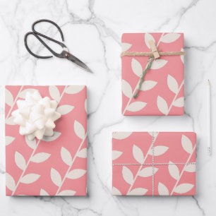Custom Pink 70s Retro Leaf Pattern Wrapping Paper Sheets