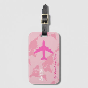 custom pink airplane travel girly luggage tag