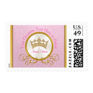 Custom Pink and Gold Princess Stamps, YOUR TEXT Postage