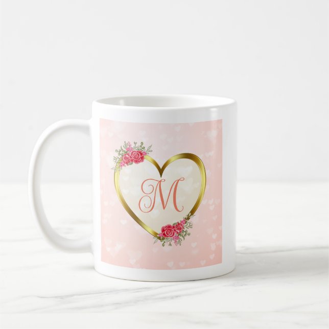 Custom Pink and Golden Heart Coffee Mug (Left)