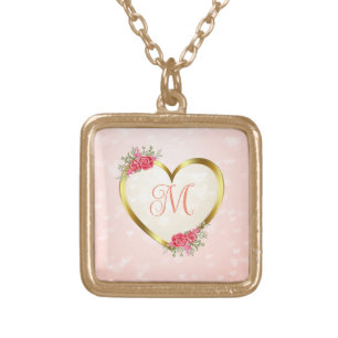 Custom Pink and Golden Heart Gold Plated Necklace