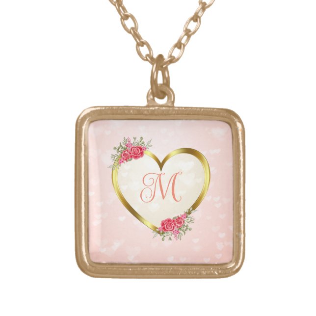 Custom Pink and Golden Heart Gold Plated Necklace (Front)