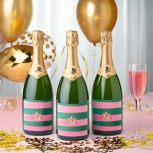Custom Pink and Green Monogrammed Beverage Labels