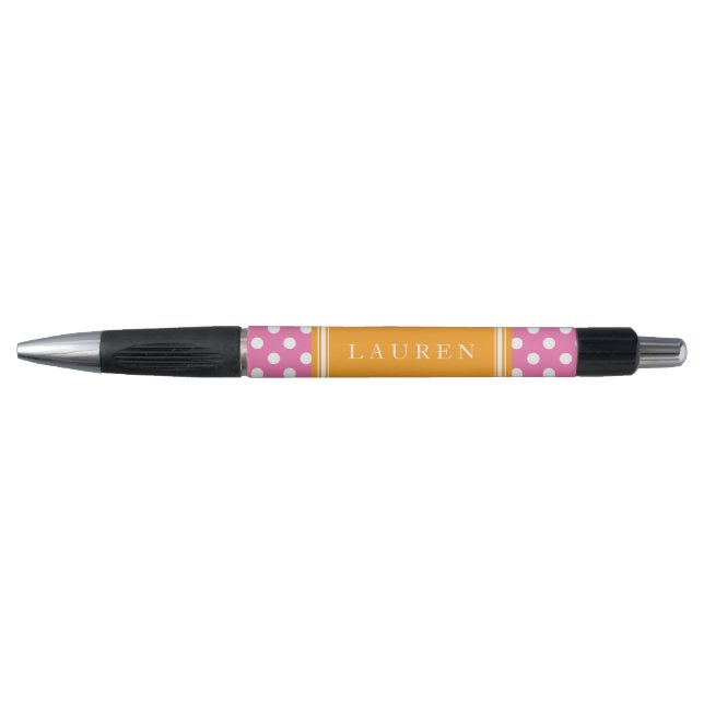 Custom Pink and Orange Polka Dots Pattern Pen (Front)
