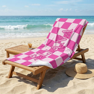 Custom Pink and White Checkered Name Beach Towel
