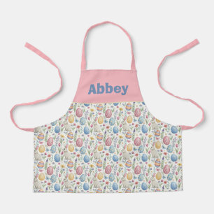 Custom Pink Apron with Colorful Easter Egg Pattern
