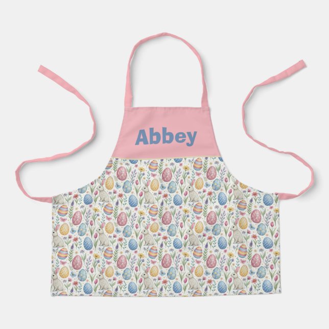 Custom Pink Apron with Colorful Easter Egg Pattern (Front)